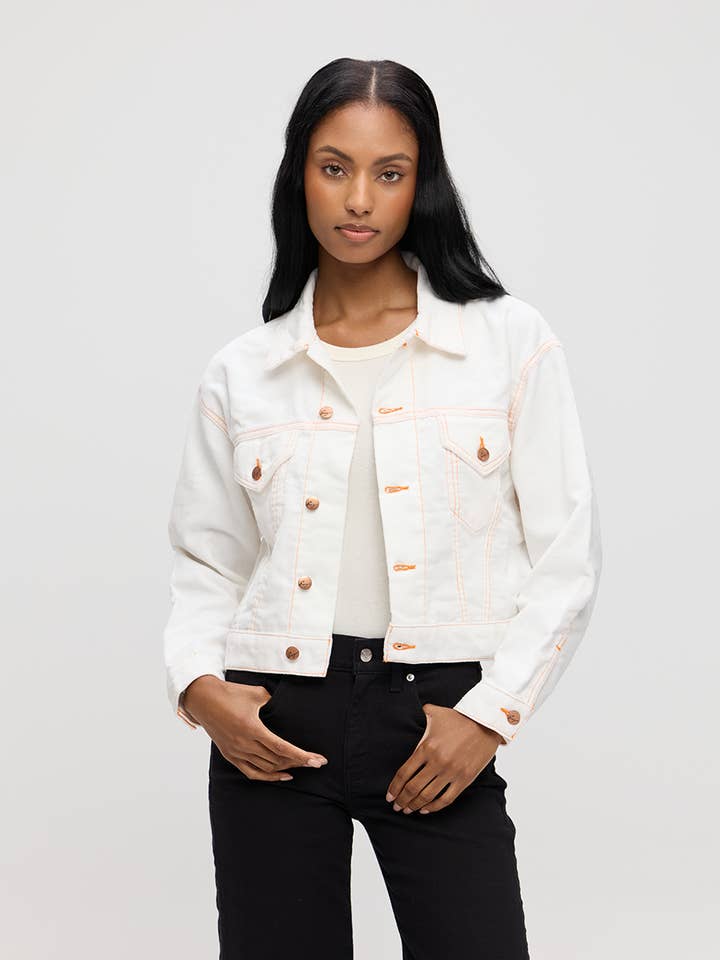 Chelsey Jacket - White Corduroy with Orange (FINAL SALE) for wholesale by ÉTICA Denim