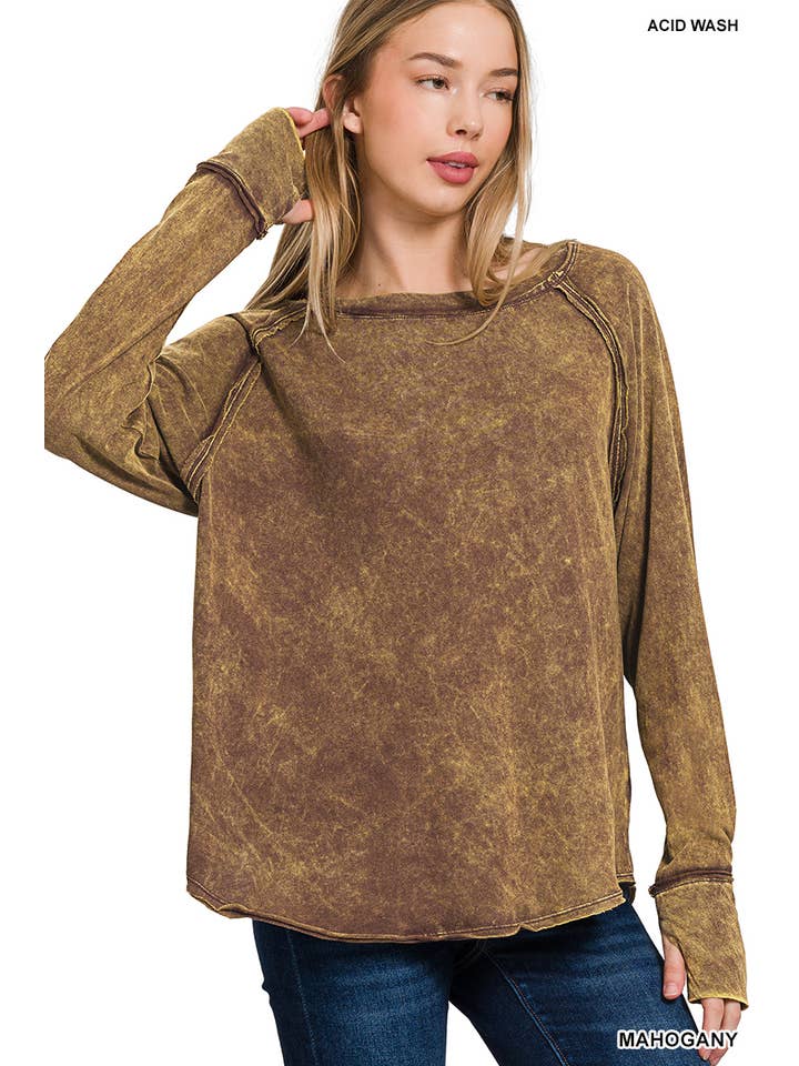 42POPS - Wholesale Tunic - Women's - ..._ WASHED LONG SLEEVE TOP WITH THUMB HOLE CUFFS9