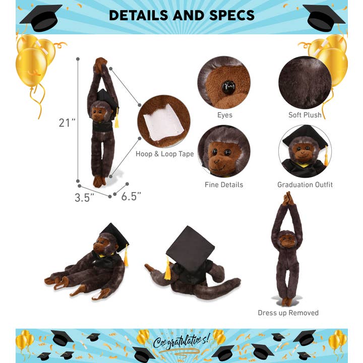 Cota Global - Wholesale Stuffed/Plush Toy - Kids & Baby - Super Soft Plush Graduation Hanging Capuchin Monkey