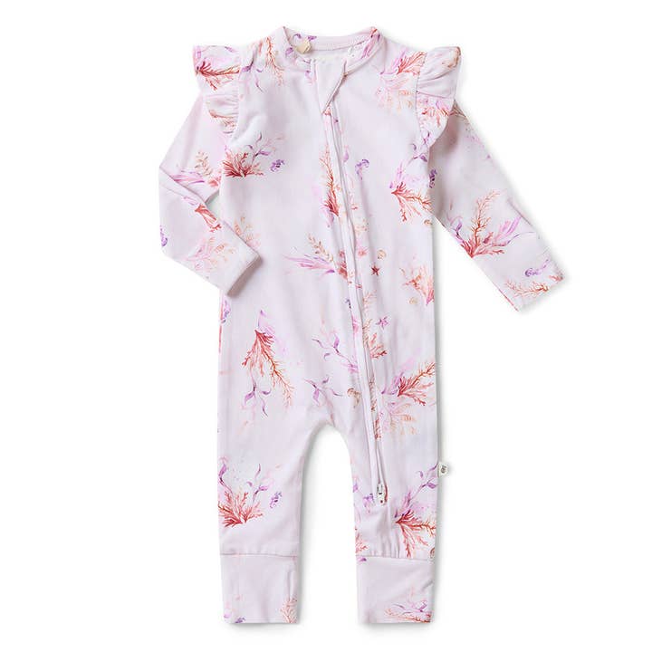 Snuggle Hunny - Wholesale Sleepsuit - Baby - Coral Organic Snugglesuit Convertible Romper with Frill