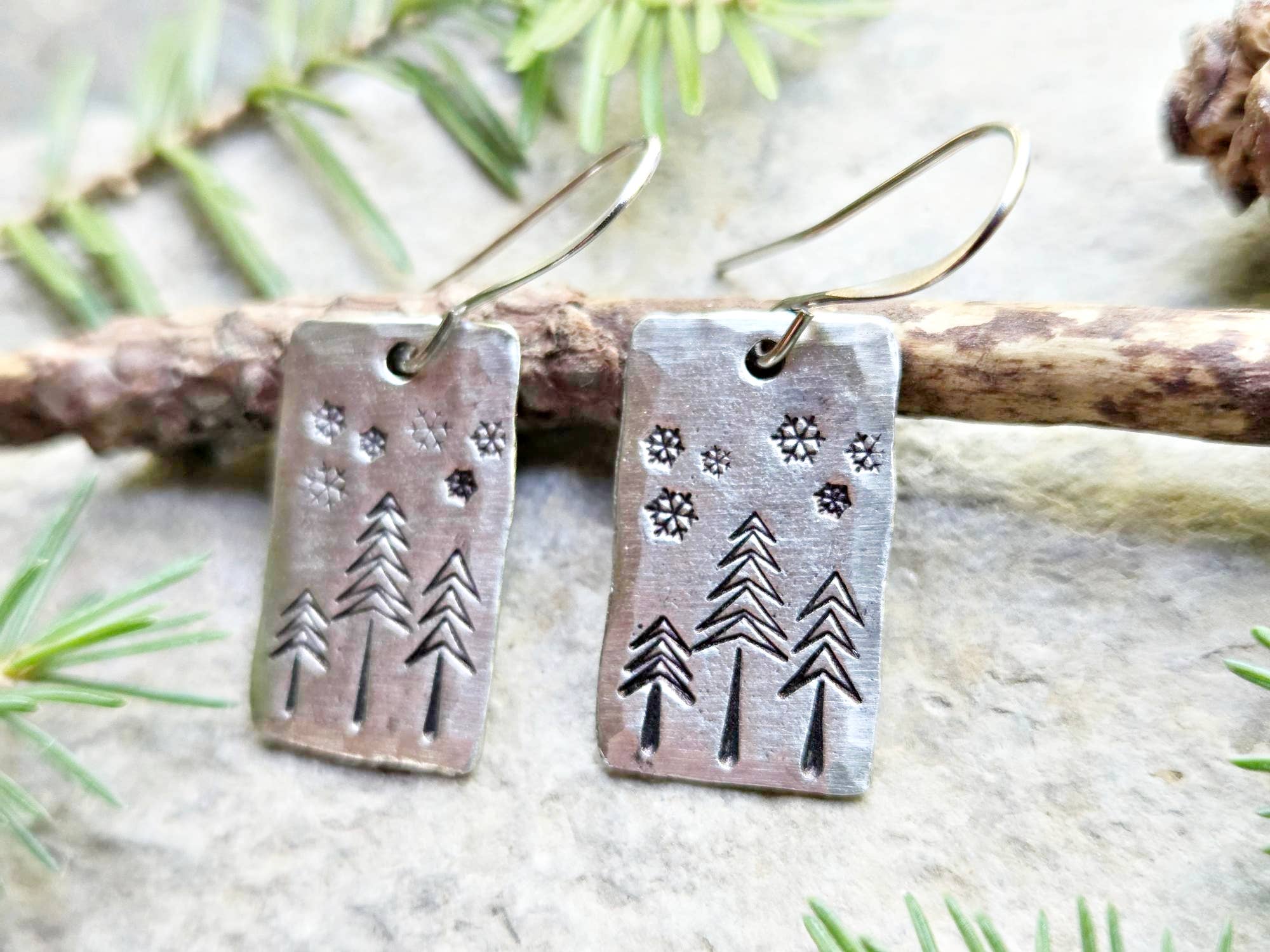 Kathryn's Collection - Wholesale Dangle Earrings - Winter Pine Tree Earrings, Christmas, Hand-Stamped Pewter4