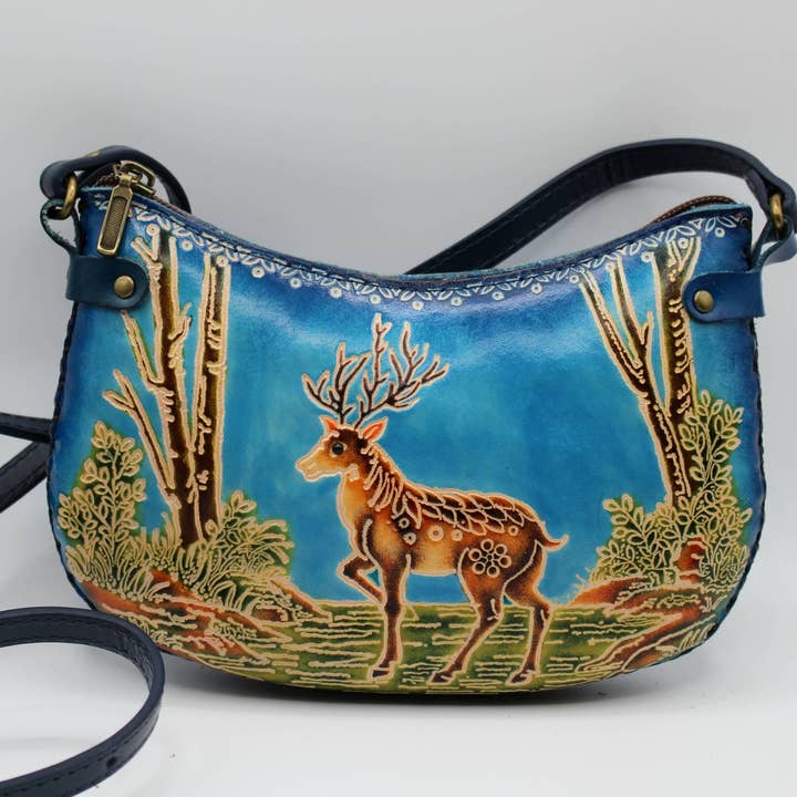 bolsa de couro de veado a tiracolo com forma curva para telemóvel por atacado de Sunflower Handmade leather inc