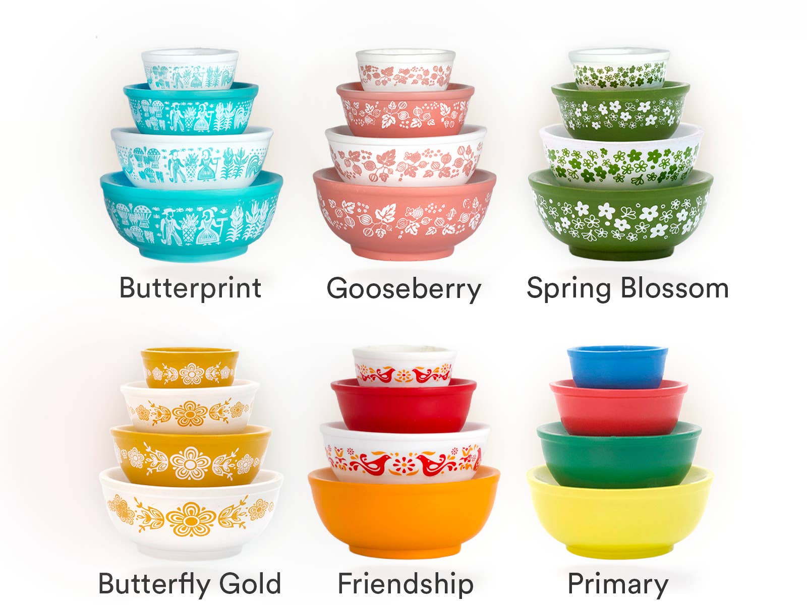 Twinkltoast - Wholesale Decorative Plate/Dish/Bowl - Mini Pyrex-Inspired Mixing Bowls – Retro Stackable Set8