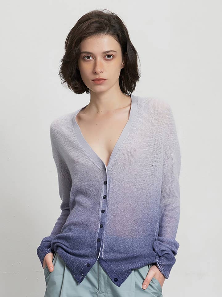 ULTRAFINE GRADIENT CASHMERE CARDIGAN | Navy blue for wholesale by vitos 1925