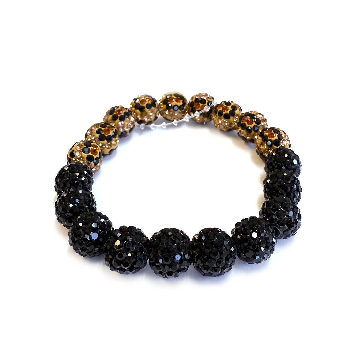 StarryNYC – wholesale Beaded bracelet – 2 Tone Chunky Shamballa Stone Ball Beaded Stretch Bracelet1