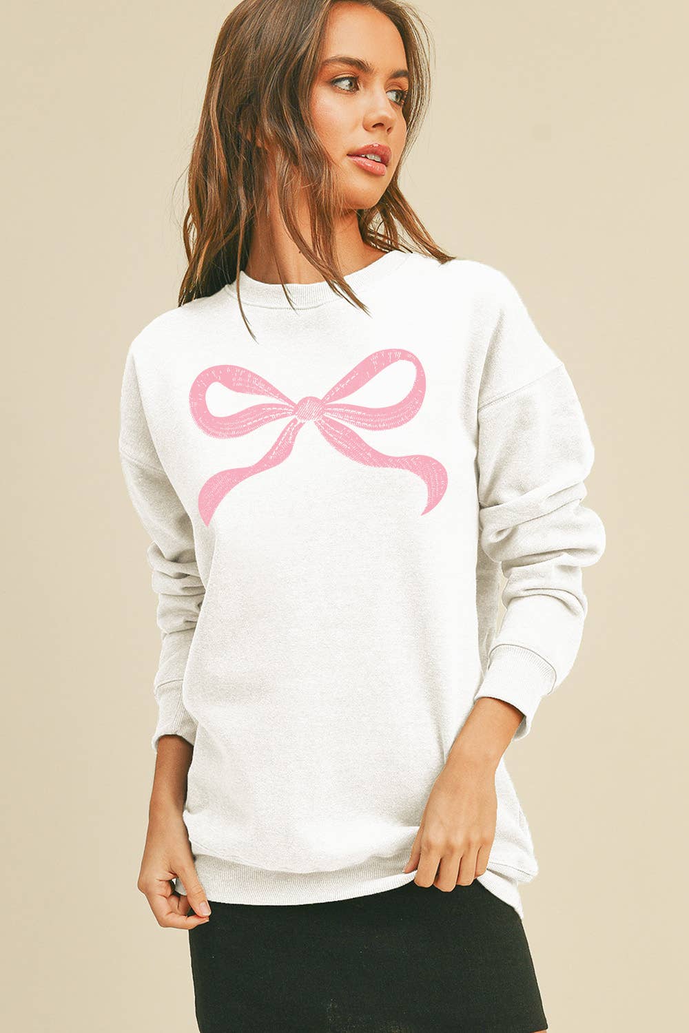 Honestee - Venta al por mayor Sudadera estampada - Mujer - Sudadera gráfica de manga larga con lazo2