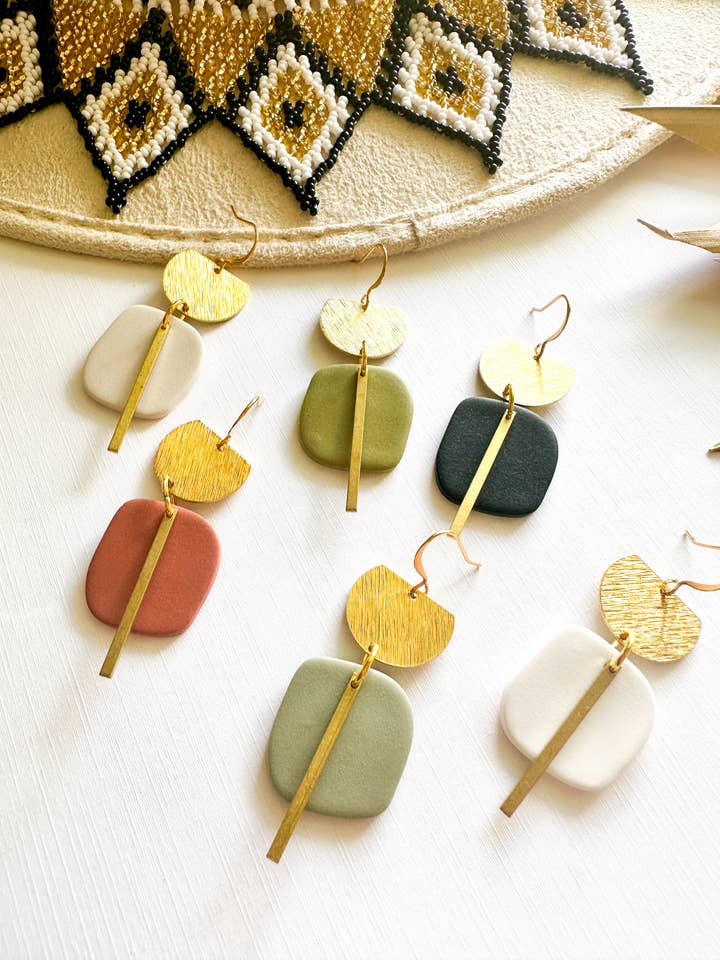 Polymer Clay Square Geometric Dangle Earrings Handmade for wholesale by Freckled Wing Design