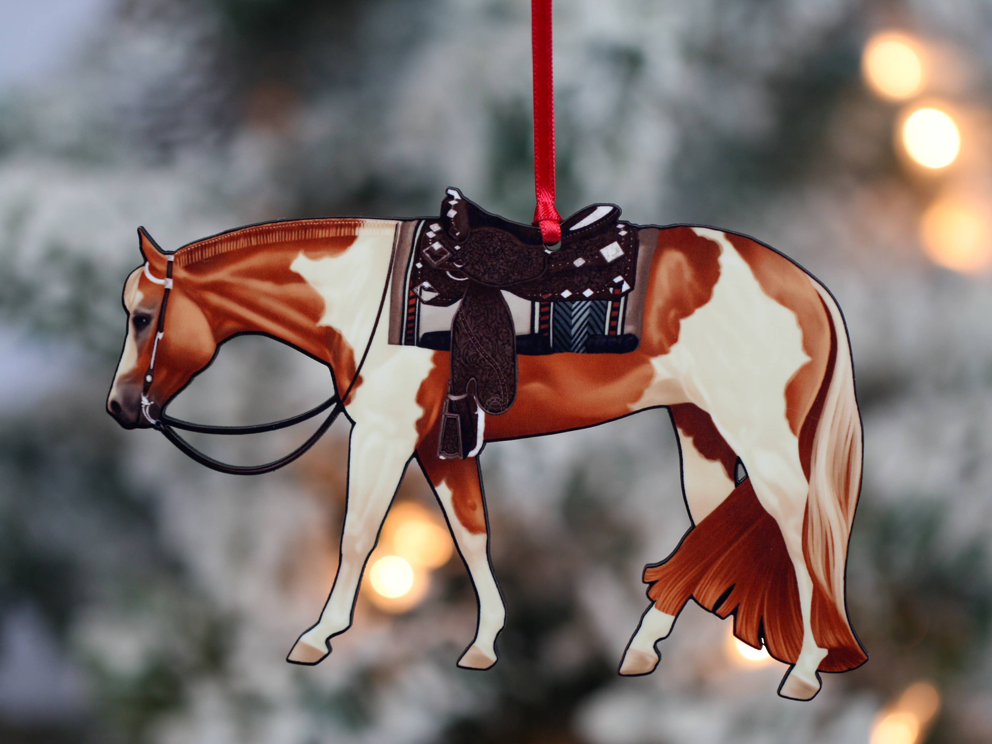 Classy Equine - Wholesale Ornament - Chestnut Tobiano Western Pleasure Horse Ornament Paint Horse3