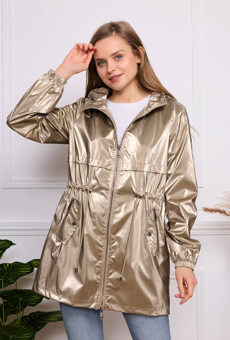 SOFTY - Wholesale Raincoat - Women's - Iridescent effect drawstring waterproof jacket S56034