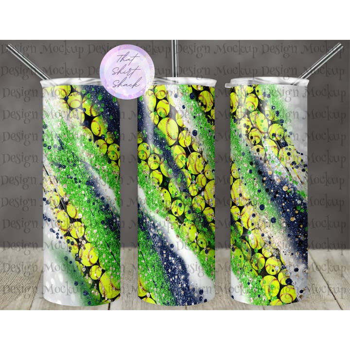 Navy Blue and Lime Green Rebels Softball Tumbler for wholesale by That Shirt Shack