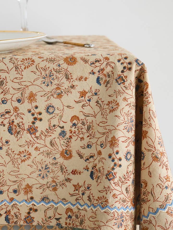 Wildflower Vines Kalamkari Table Cloth for wholesale by Ninéh
