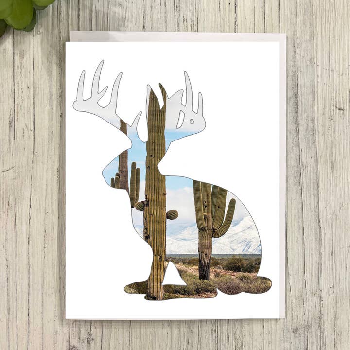 Jackalope Cactus Nature Art Card for wholesale by Great Odin's Hellos