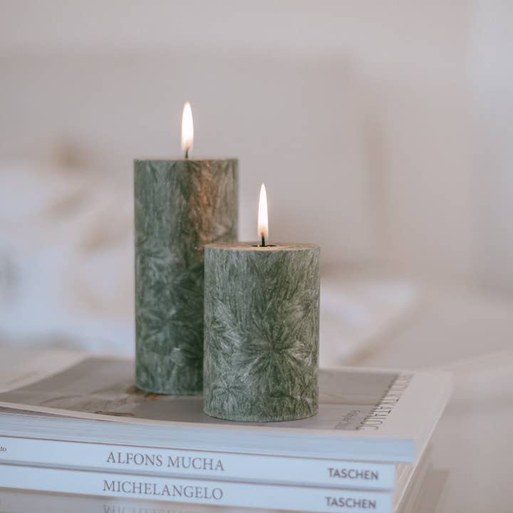 Eulenschnitt - Wholesale Pillar Candle - Olive block candle 70x150 green (VE = 6 pcs)1