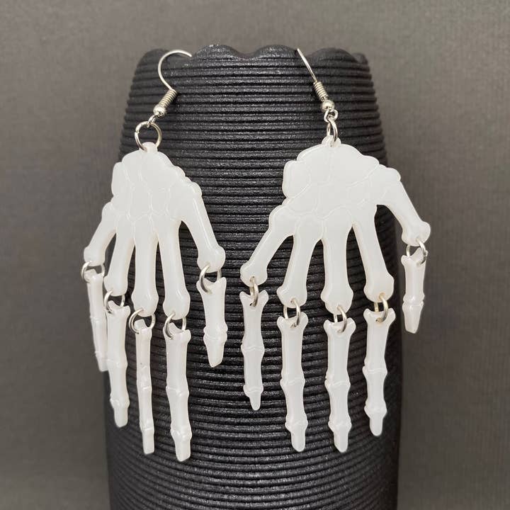 Acrylic Skull Hand Dangle Earrings - YK for wholesale by Mio Queena