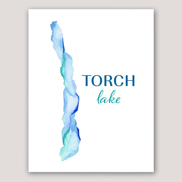 Torch Lake (Michigan) watercolor print for wholesale by Emily Frushour