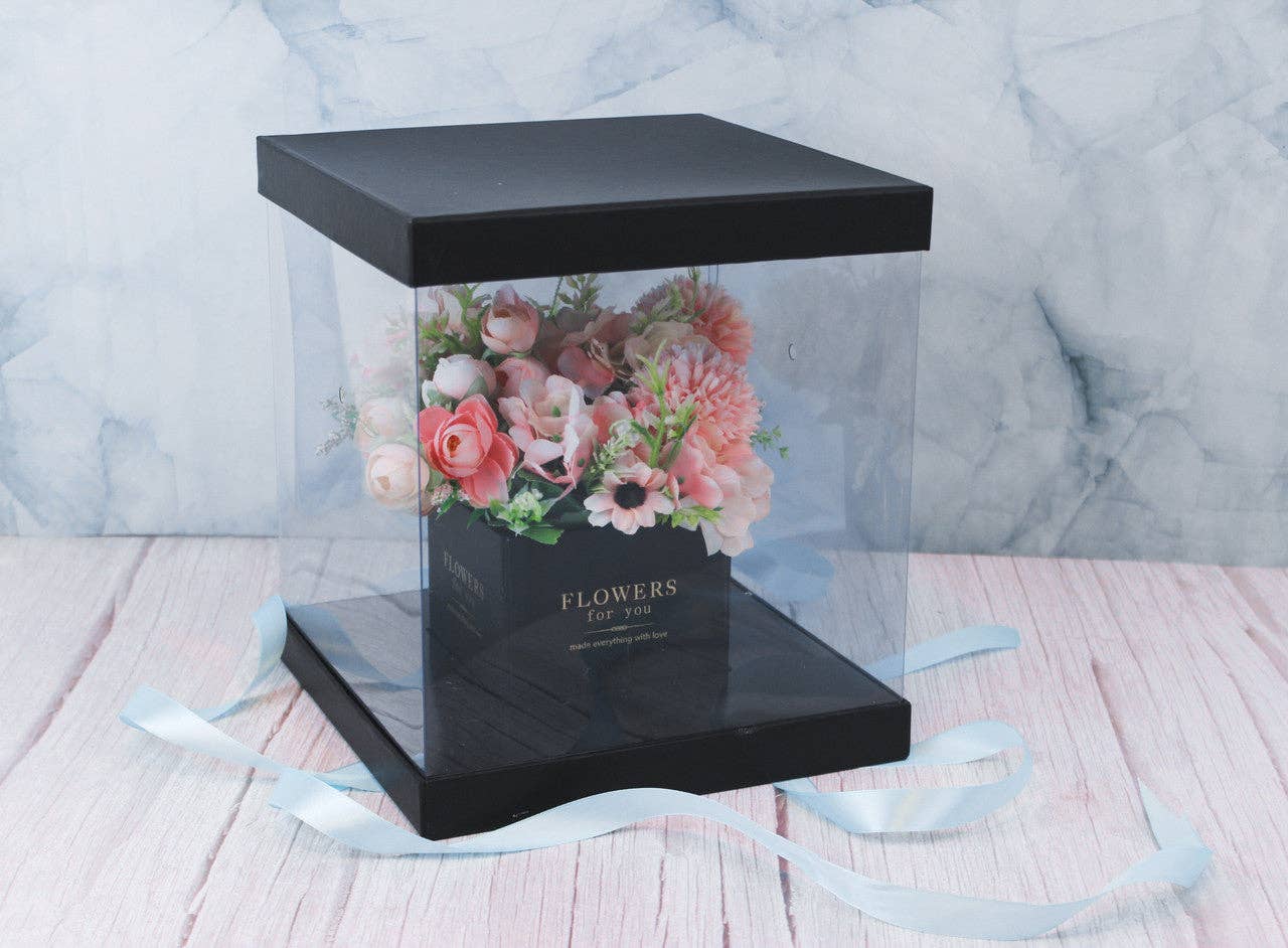 Elegant Design Supply - Wholesale Gift Box - Square Clear Transparent PVC Flower Box with Lid and Base17