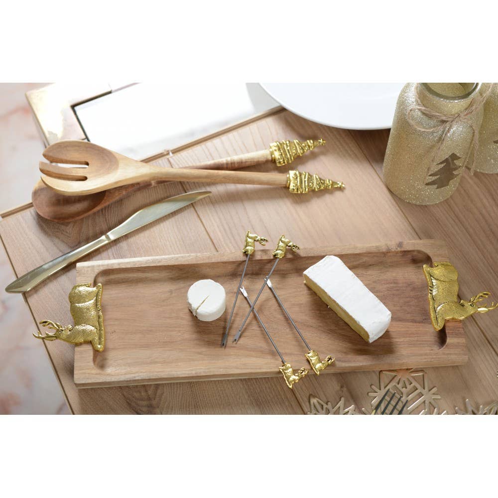 AULICA - Wholesale Kaasplank - Kaas- en charcuterieplank met 4 gouden hertenhapprikkers1