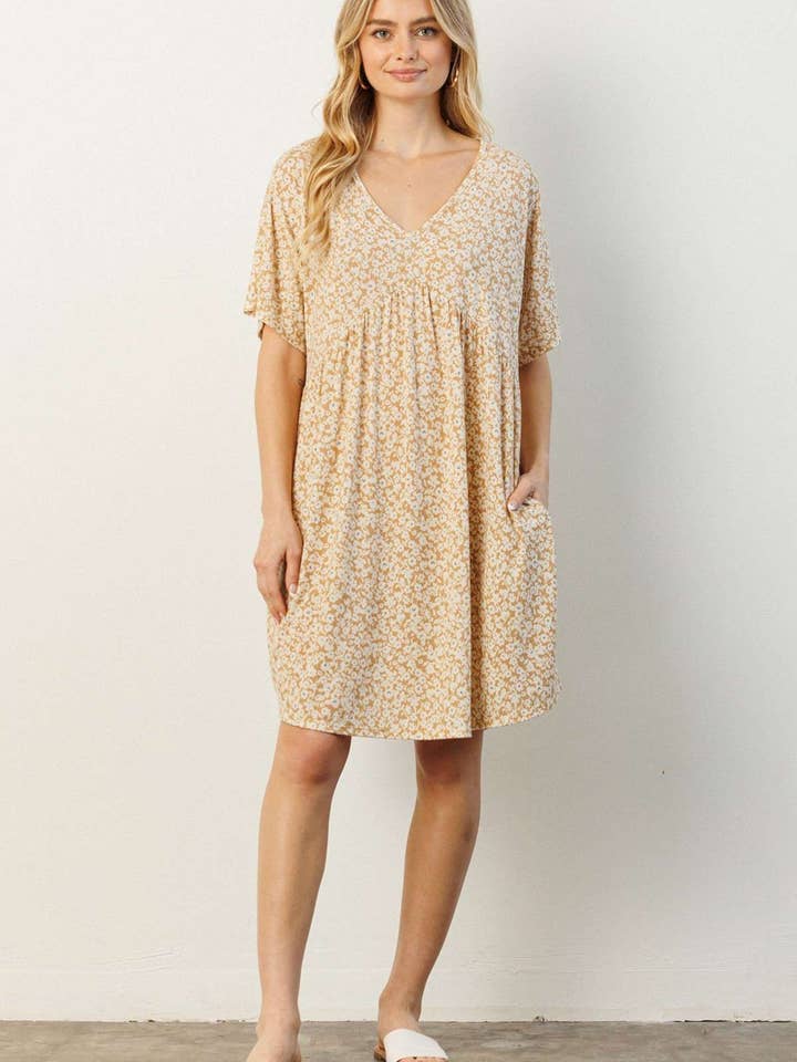 mittoshop - Wholesale Dress - Women's - D1788-DITSY FLOWER PRINT BABYDOLL KNIT DRESS