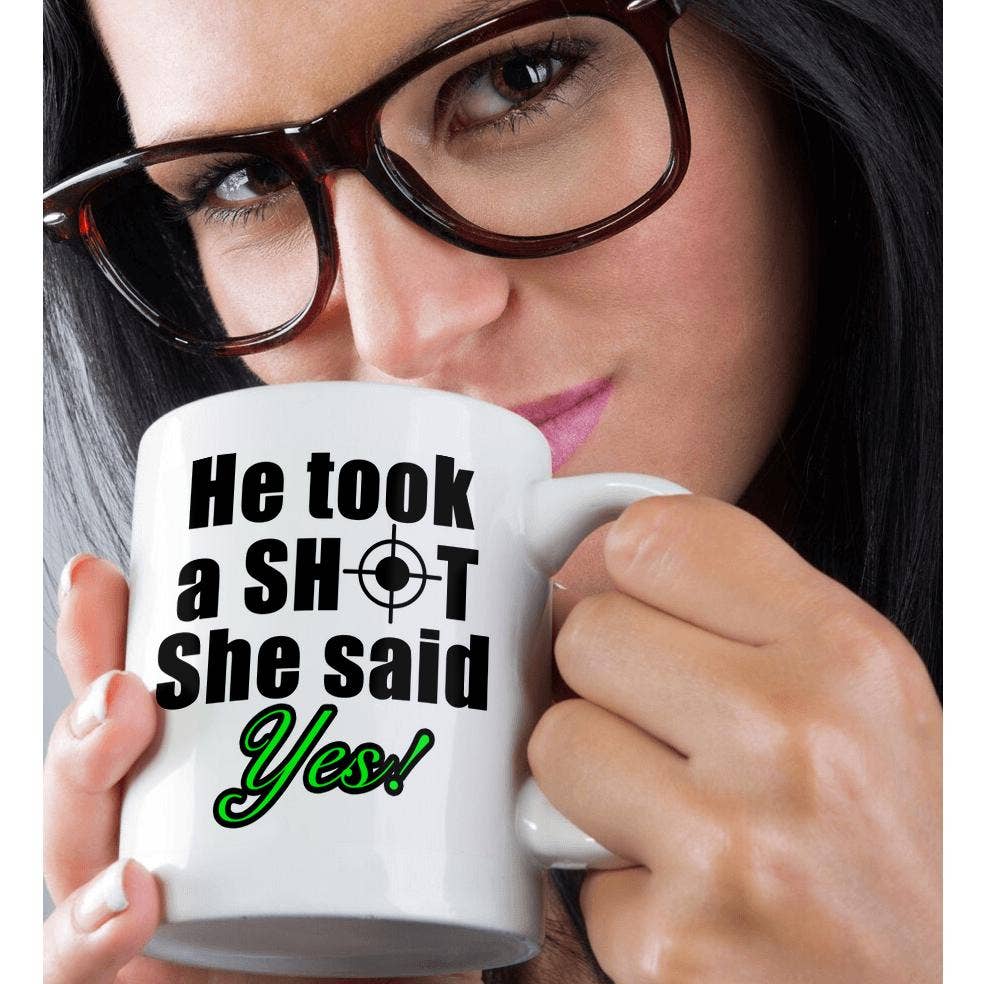 3dRose - Wholesale Coffee Mug - 3dRose, He Took A Shot She Said Yes Green, Mug9