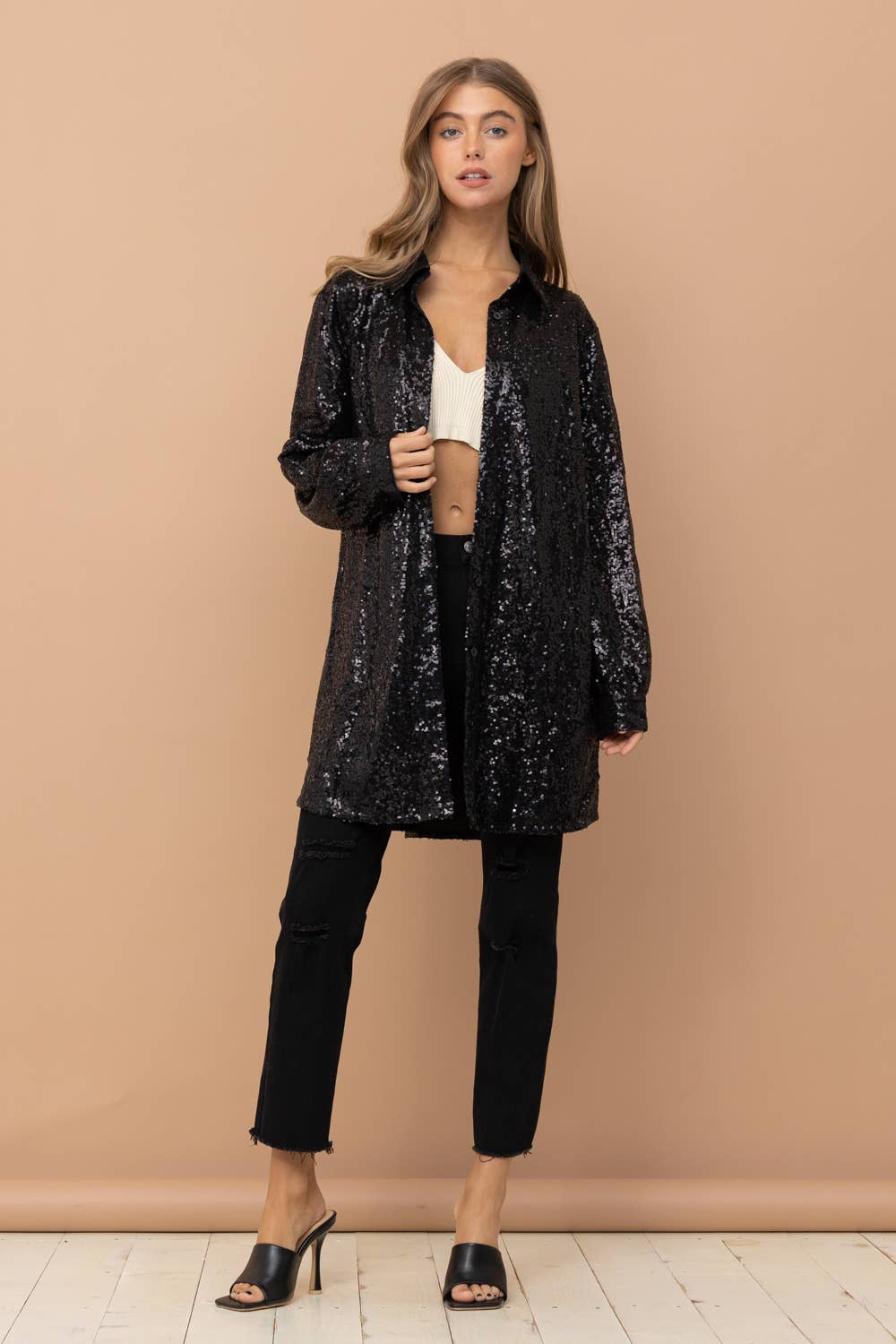 Blue B - Wholesale Jurk - Dames - 32404D - Mini glitterjurk met pailletten en knoopsluiting9