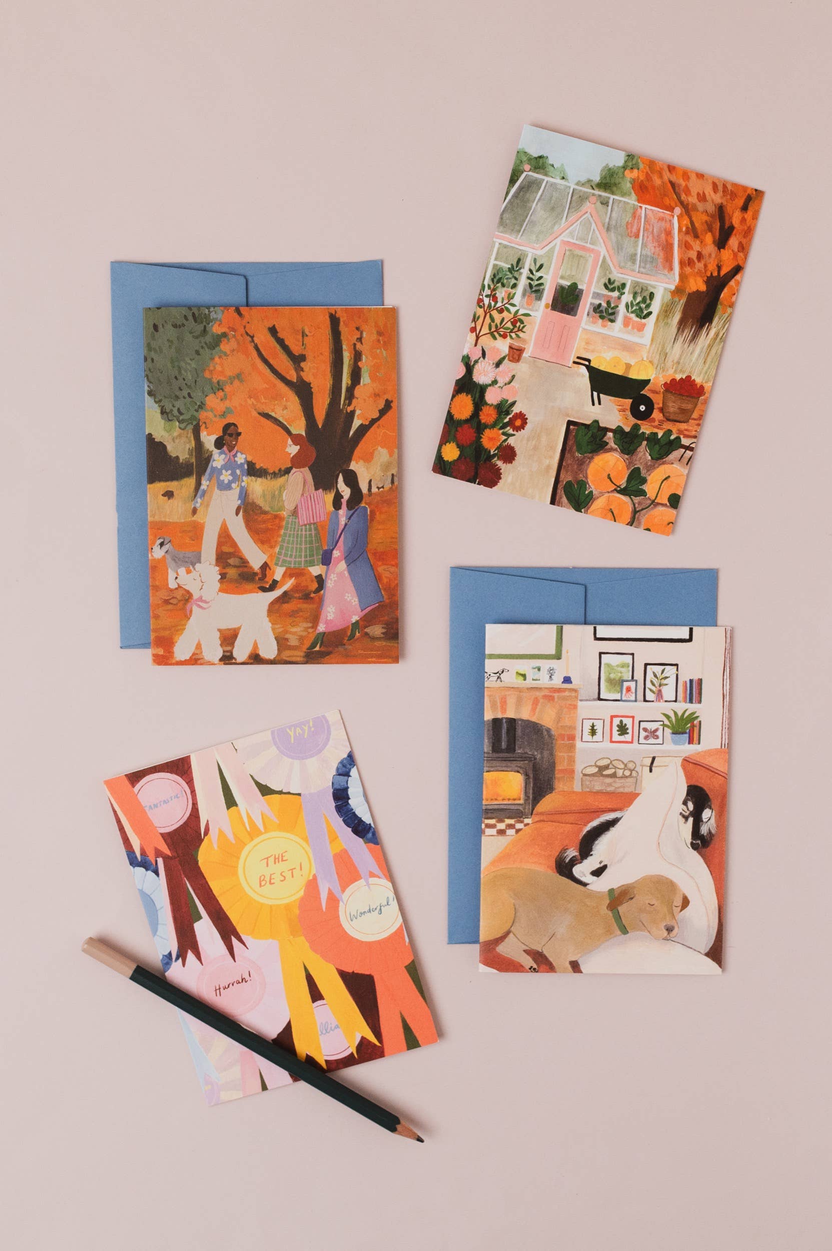 Peggy & Kate - Vendita all'ingrosso Biglietti di auguri generici - Carta Passeggiata Autunnale | Camminare | Amicizia | Autunno | Cani1