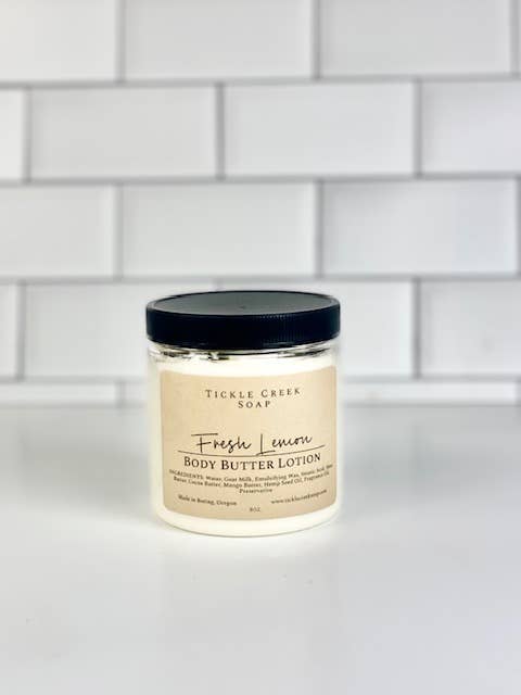 Lotion au Beurre Corporel Citron pour la vente par Tickle Creek Soap