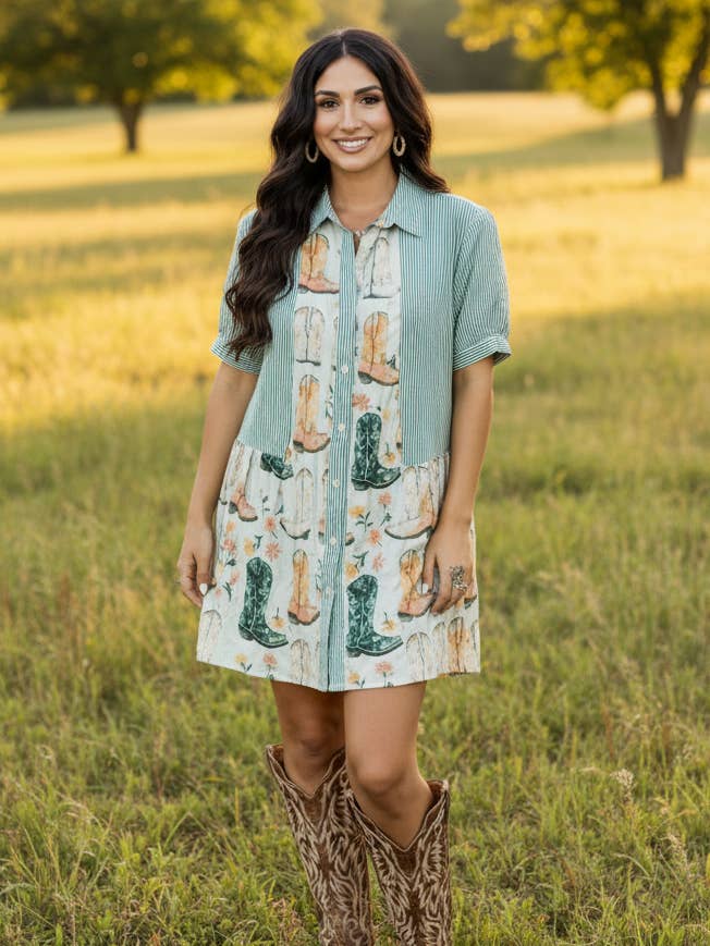 TH5011 KICKING BOOTS FLORAL DRESS (7 Piece) for wholesale by Turquoise Haven