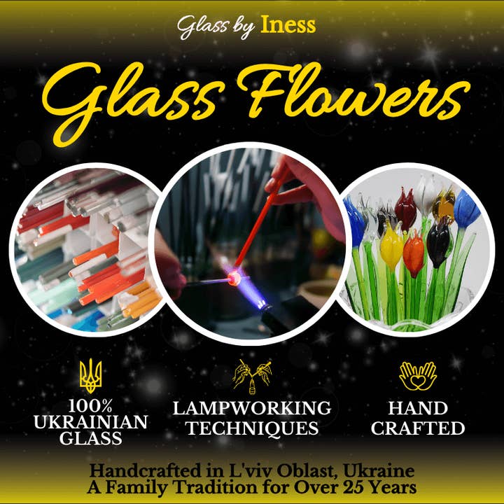 Glass by Iness - Wholesale Artificial Flowers - Red Glass Rose - Handcrafted Short Stem Flower5