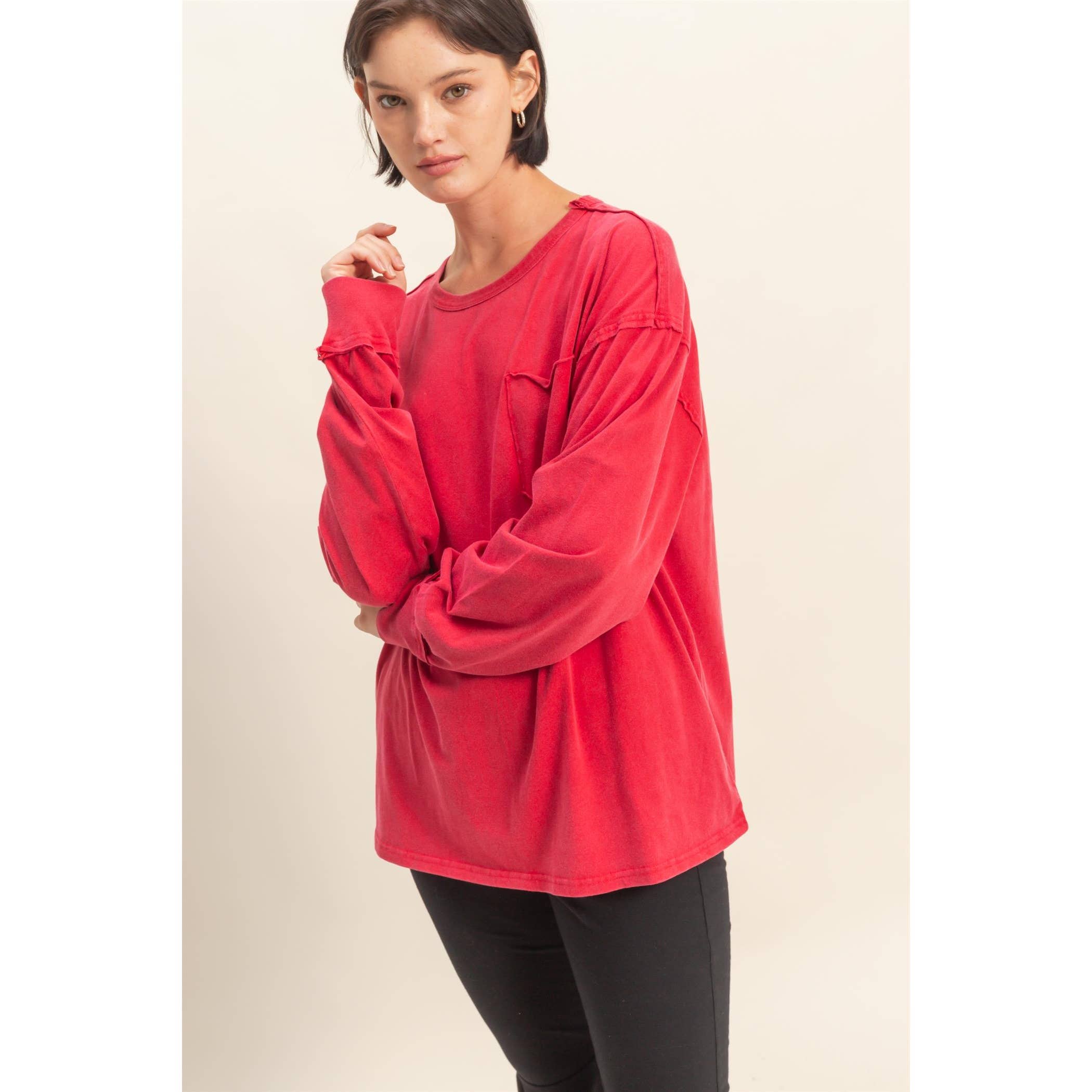 HYFVE - Vente Chemise – femme - T-shirt surdimensionné à manches longues et poches délavées8