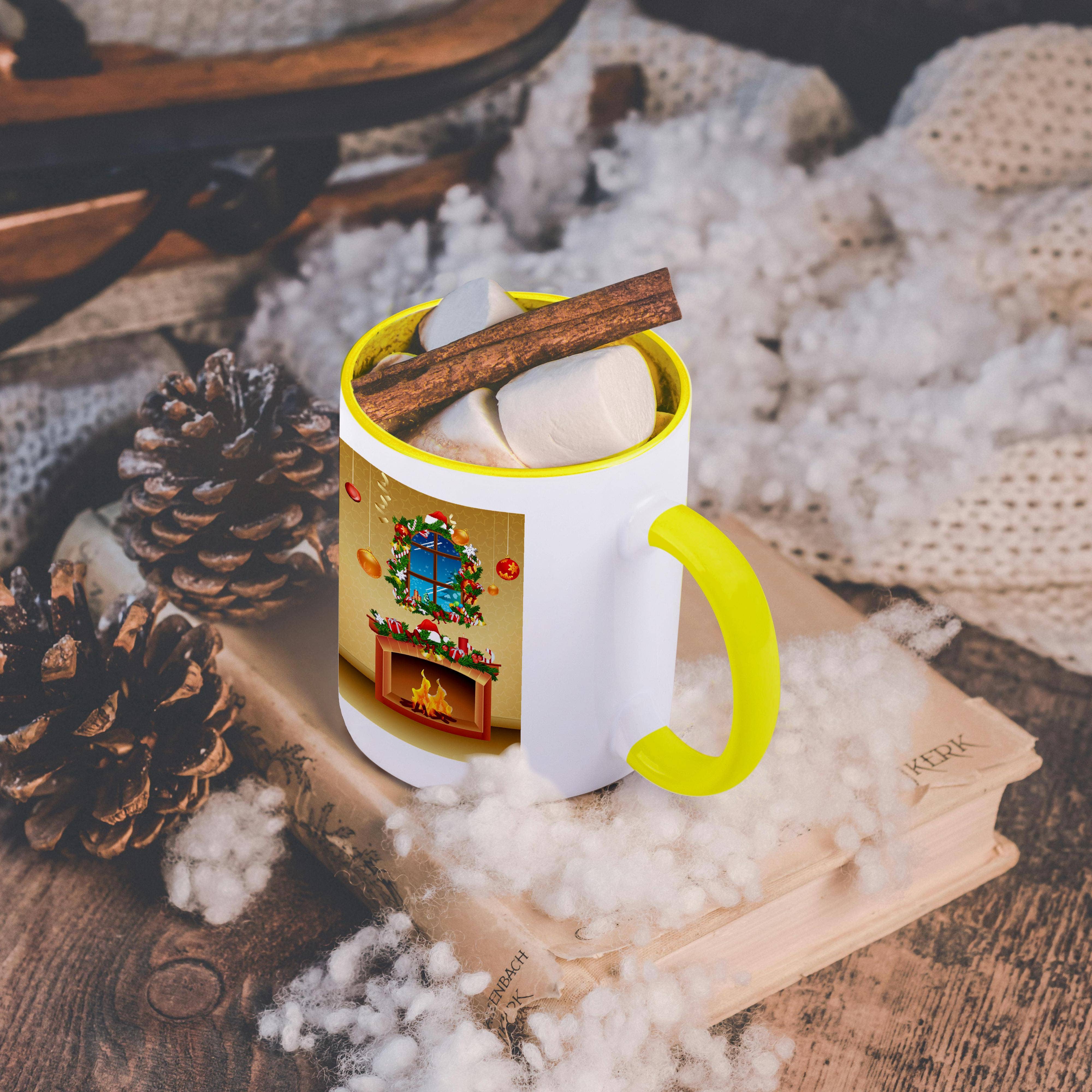 3dRose - Wholesale Coffee Mug - 3dRose, Christmas Scene In A Living Room With A Fireplace and Wreath Decorated Window, Mug5