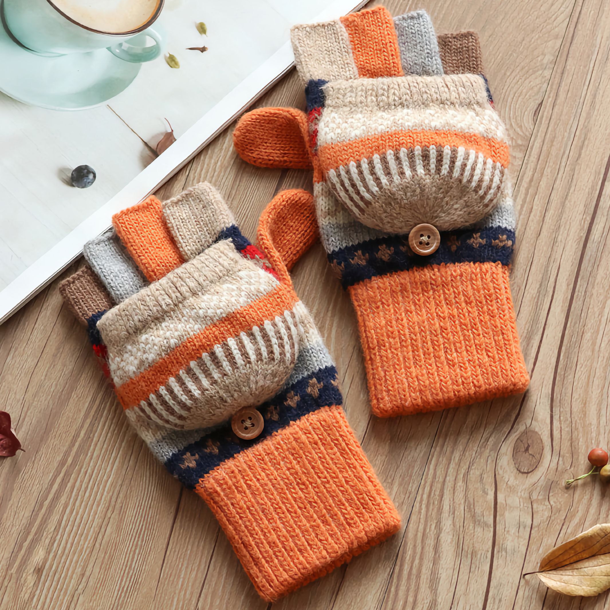 Happy Knits - Vente Gants – femme - Gants en laine pour femmes - Gants d'hiver sans doigts avec rabat2