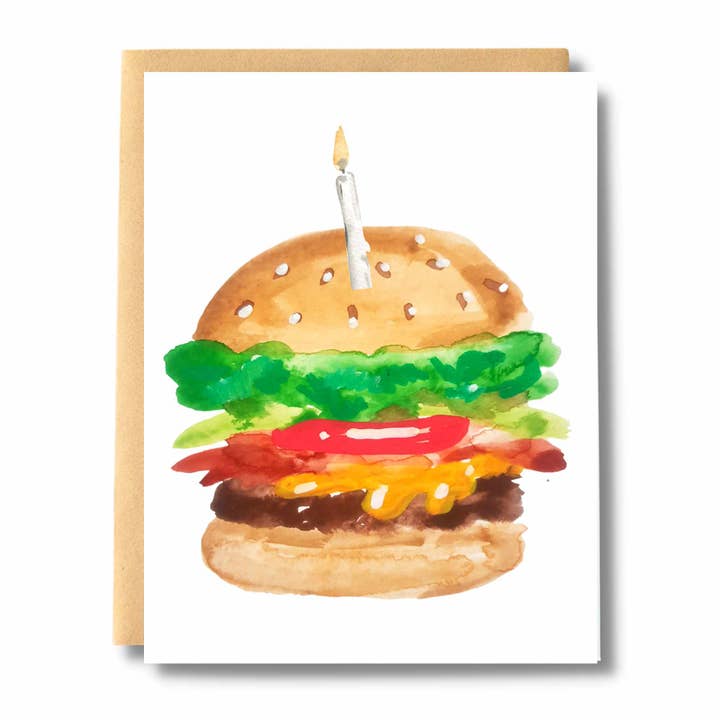Carte de joyeux anniversaire Burger with Candle pour la vente par Salt & Paper