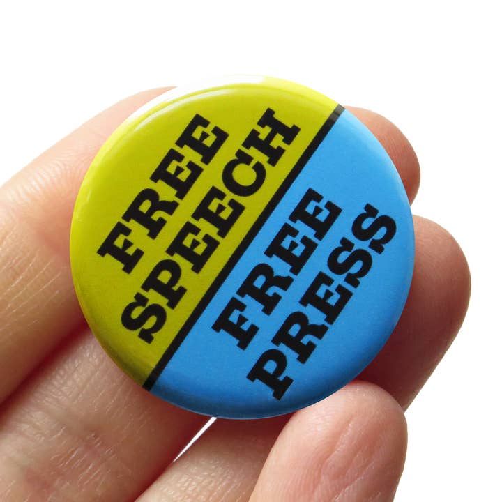 FREE SPEECH / FREE PRESS Button 1.25" Political Protest Pin for wholesale by Word For Word Factory