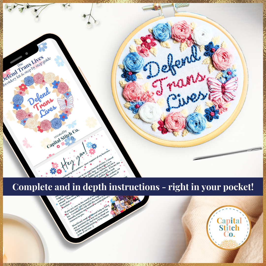 Capital Stitch Co. - Vente Accessoire de broderie/point de croix - Kit de broderie à faire soi-même étape par étape pour Defend Trans Lives1