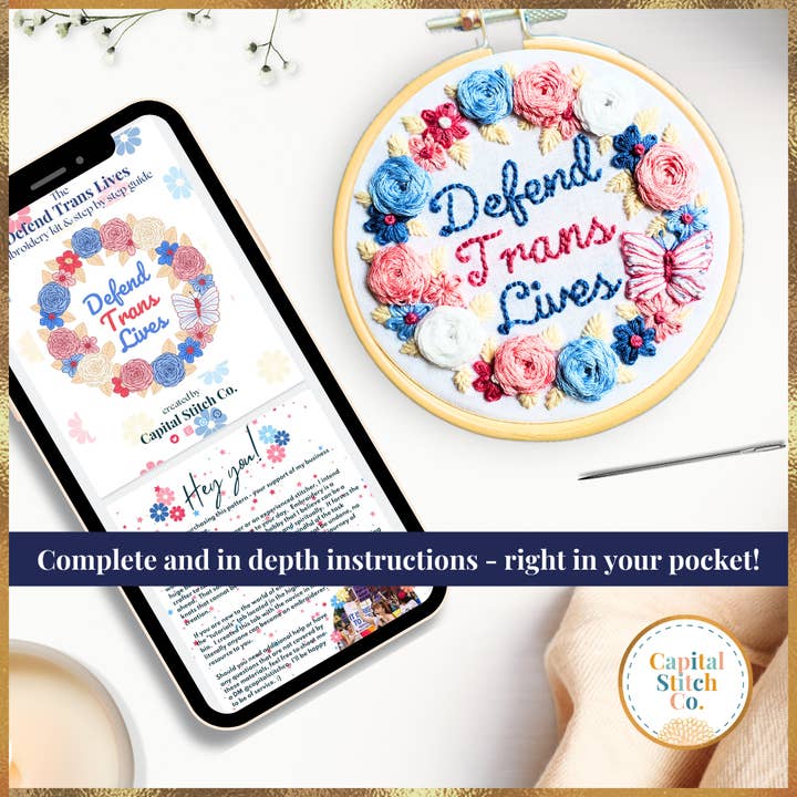 Capital Stitch Co. - Vente Accessoire de broderie/point de croix - Kit de broderie à faire soi-même étape par étape pour Defend Trans Lives1