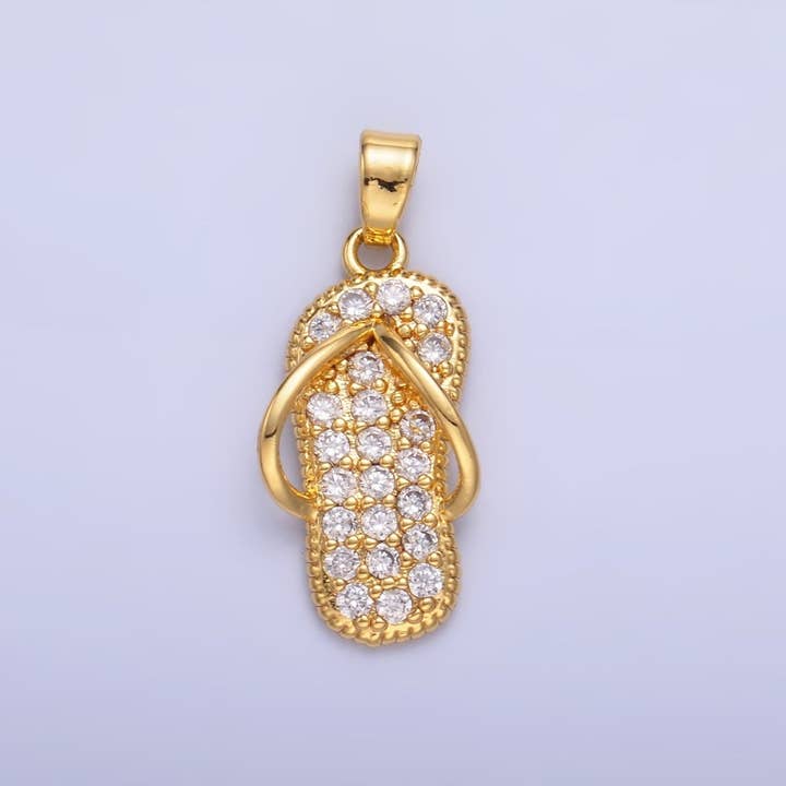 24K Gold Filled Flip Flops Sandal Micro Paved CZ Pendant | AA1420 for wholesale by Aim Eternal
