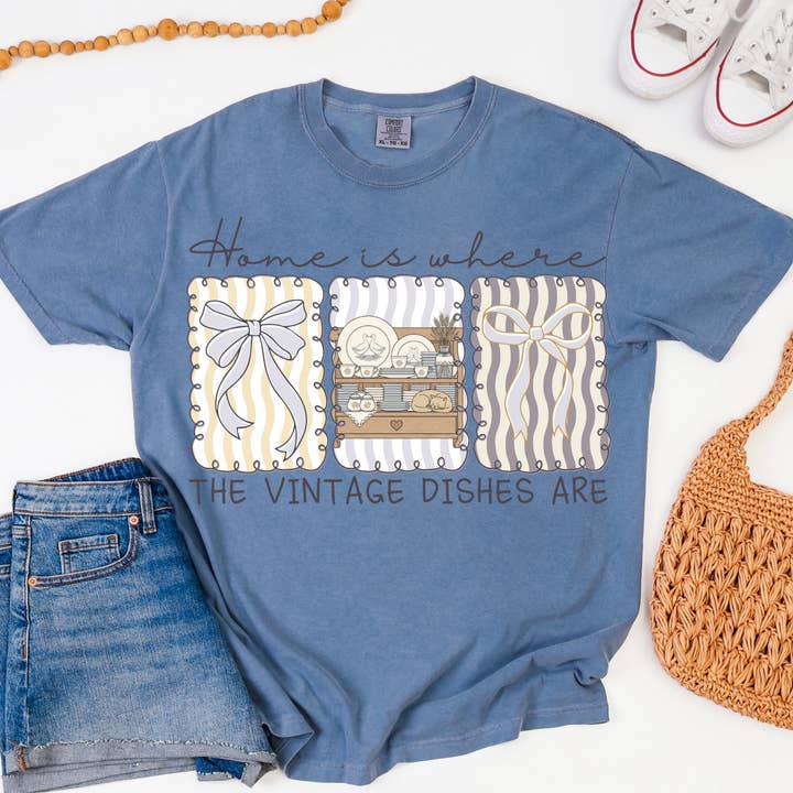 Home Is Where Vintage Dishes Are Graphic Tee for wholesale by Haysville House