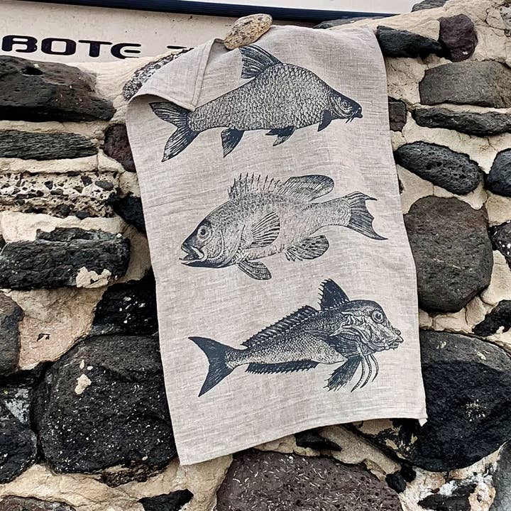 tea towel linen fish trio for wholesale by Frohstoff Meike Marie Buchholz