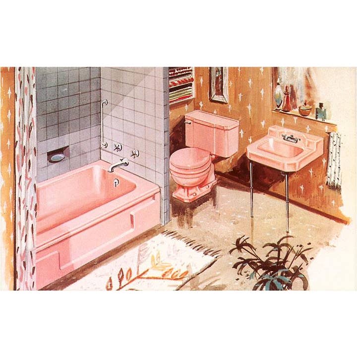 Ansichtkaart AD-43 Jaren 50 Badkamer, Illustratie voor wholesale door Found Image Press