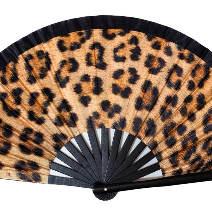 Abanico XL con estampado de leopardo y borde negro para venta al por mayor de Fantastico Fans