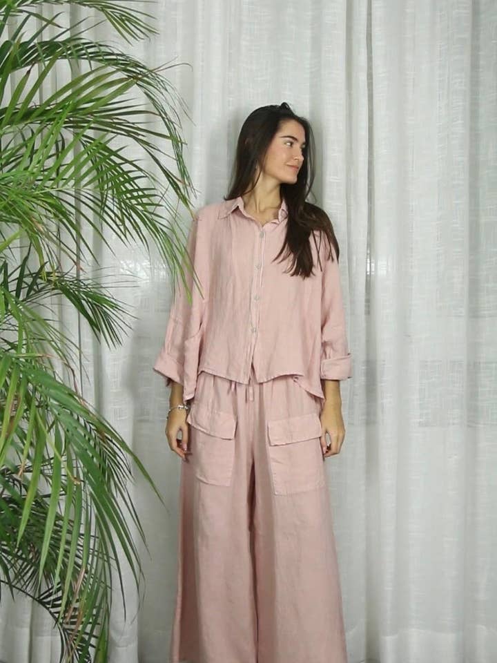 Linen & More - Wholesale Button Down Shirt - Women's - REF 14749 SHORT LINEN SHIRT 100%9