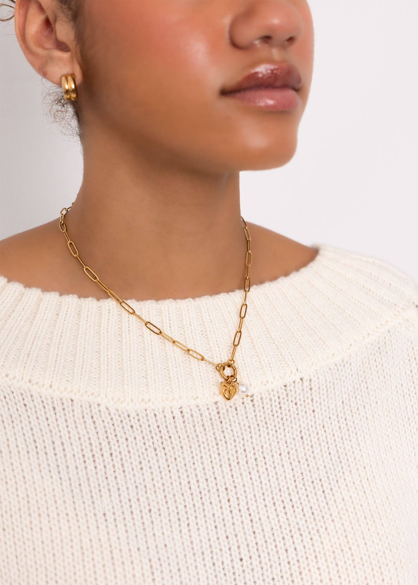 WJW – Engroshandel Smykkesæt – 18K guld rustfrit stål halskæde med sløjfevedhæng gavesæt5