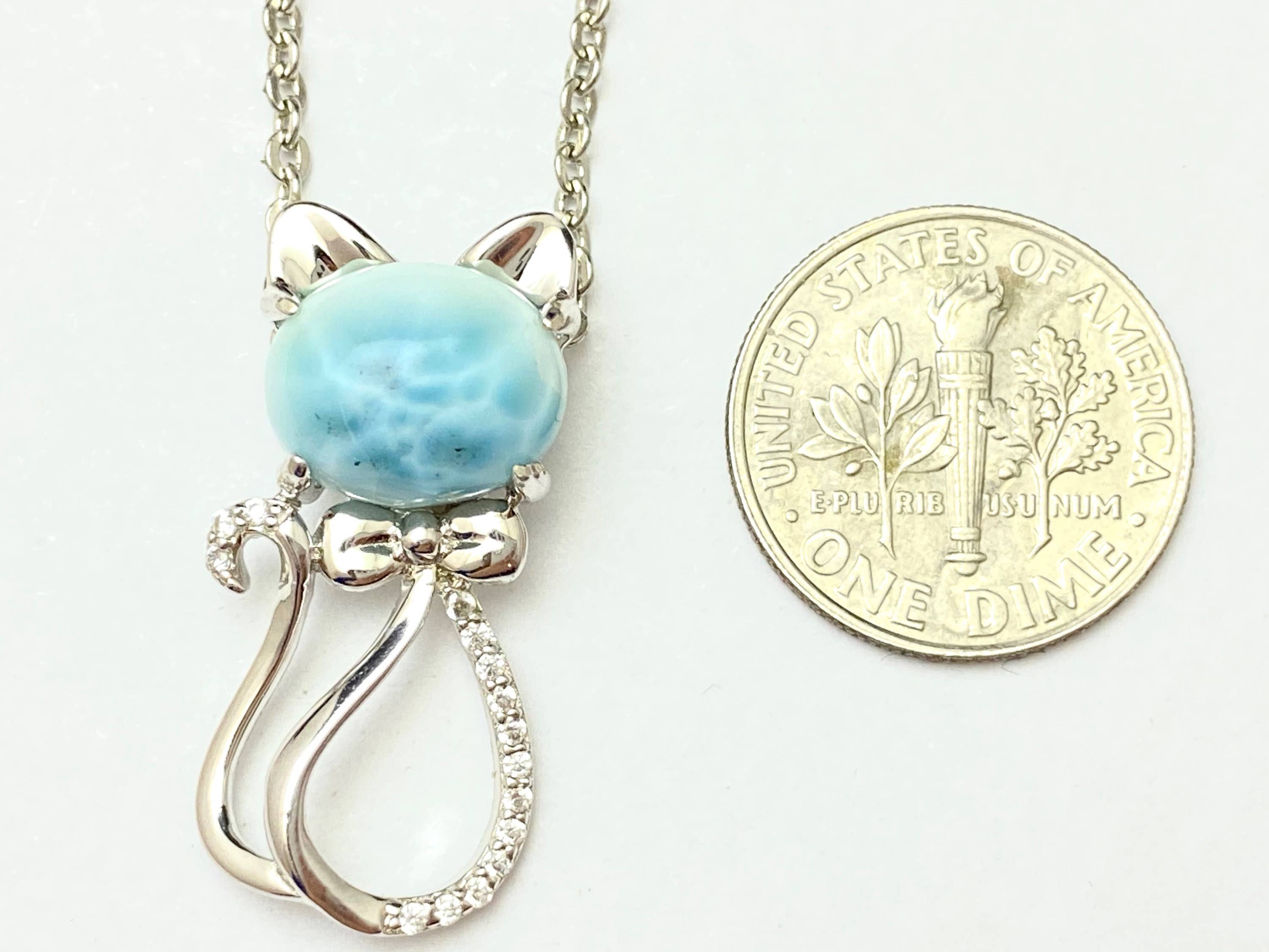 Twan Kee Jewelry – Großhandel Kette mit Anhänger/Charm – Dominikanische Republik Blauer Larimar Katzen Silberanhänger1