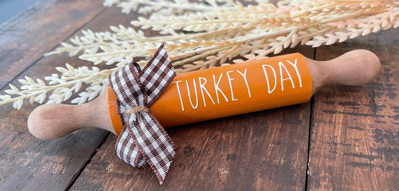 AH Designs 15 - Wholesale Decorative Tabletop Object - 7” Thanksgiving Theme, Mini Rolling Pin, Farmhouse tier tray0