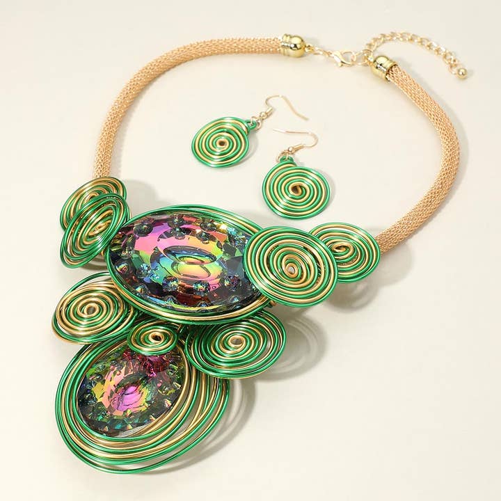 Sensibling Corp. - Wholesale Pendant/Charm Necklace - Bold Double Oval Accented Metal Wire Statement Necklace