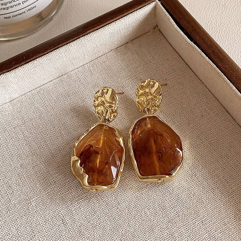 FurDecoration - Wholesale Dangle Earrings - Vintage Amber Brown Luxury Earrings3