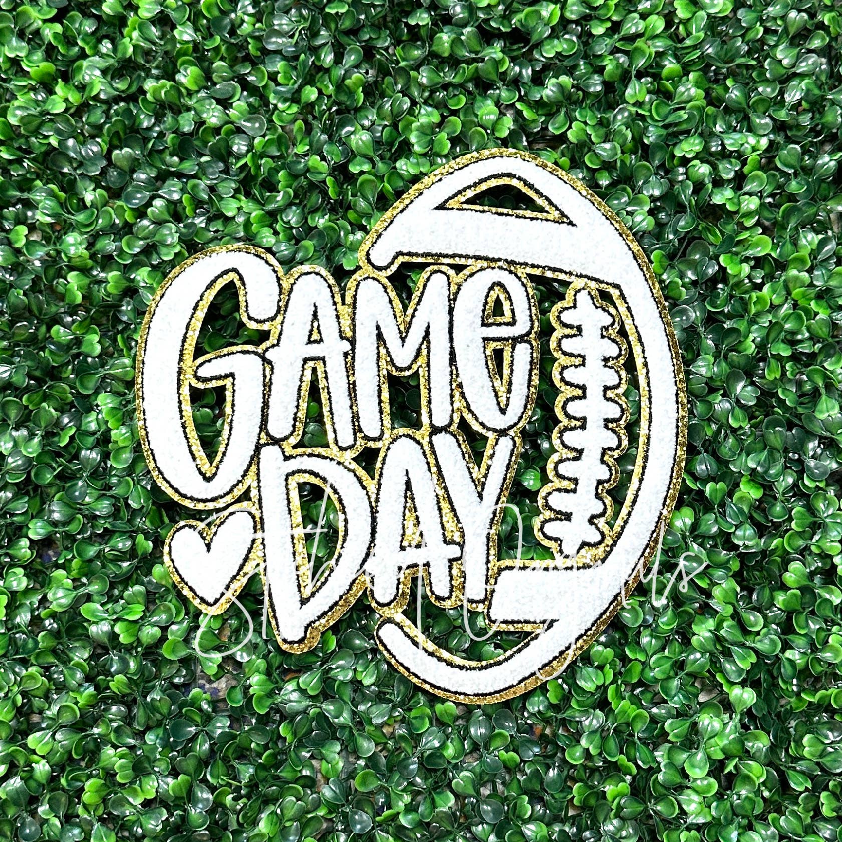 Stitched Originals - Wholesale Patch - White Football Game Day Patch, Iron on Patch, Chenille Gold 1
