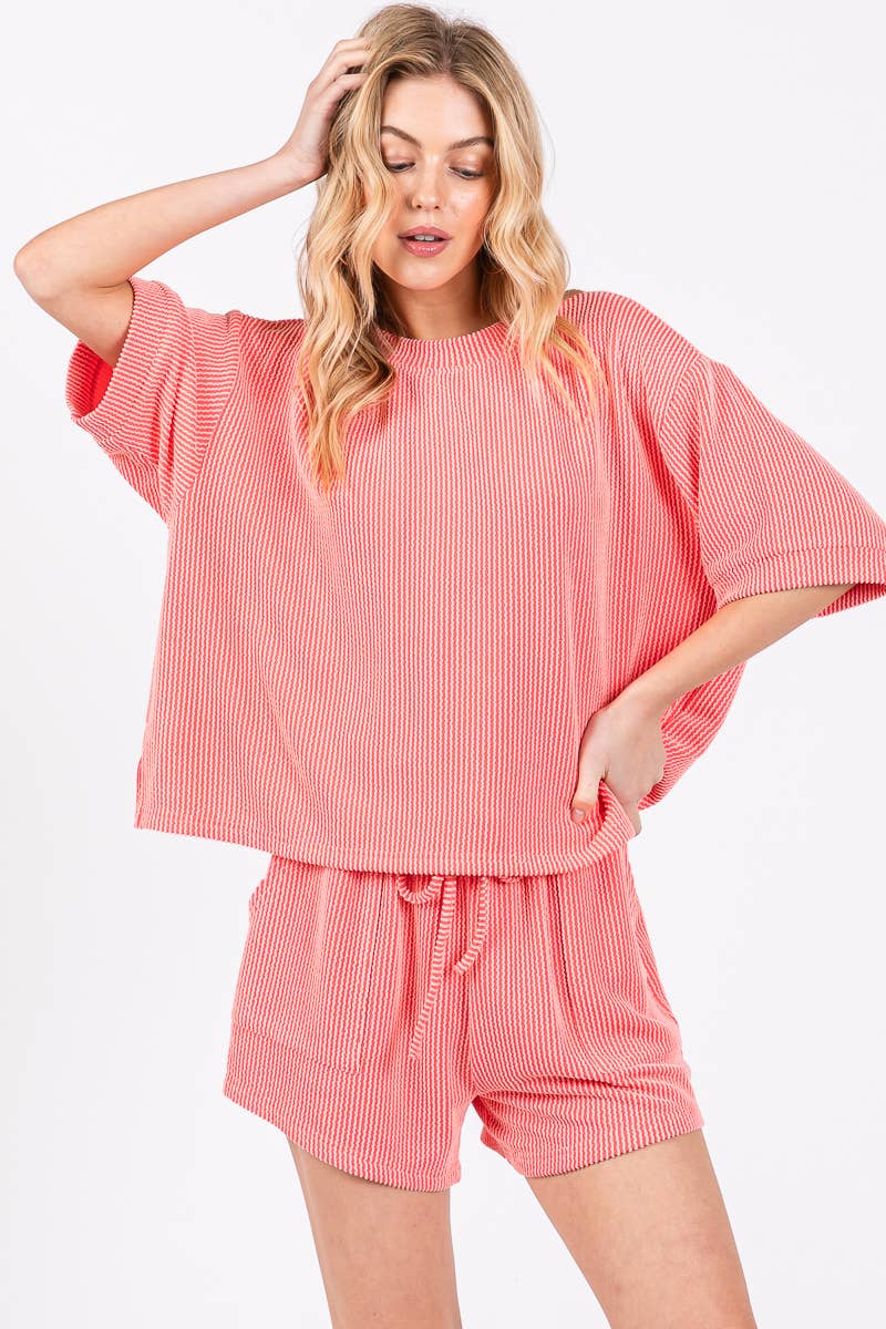 Sewn and Seen - Wholesale Lounge Set - Women's - RIBBED ROUND NECK TOP AND SHORTS SET2