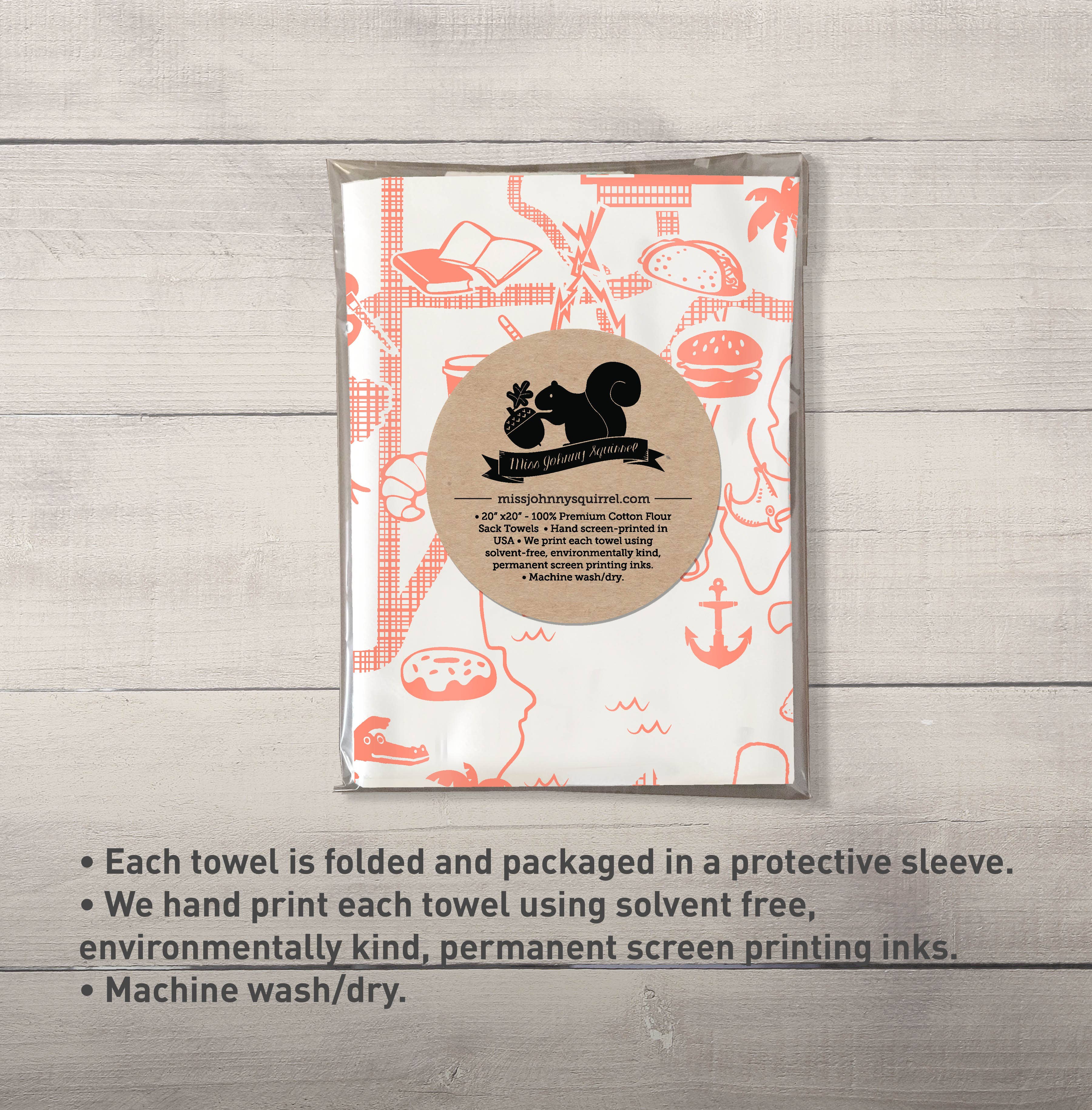 Miss Johnny Squirrel - Wholesale Tea Towel - Tampa Map Tea Towel 6