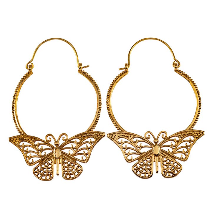 Butterfly Brass Hoop Earrings for wholesale by Saraswati Imports
